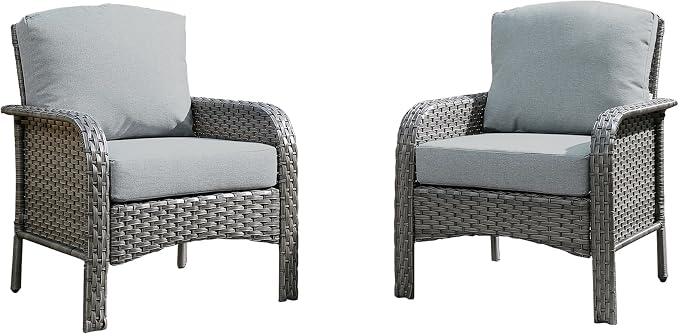 2 PCS Outdoor Patio Furniture Set with Thickened Cushions, All-Weather Rattan Wicker Outdoor Conversation Set for Porch,Backyard,Balcony,Dark Grey