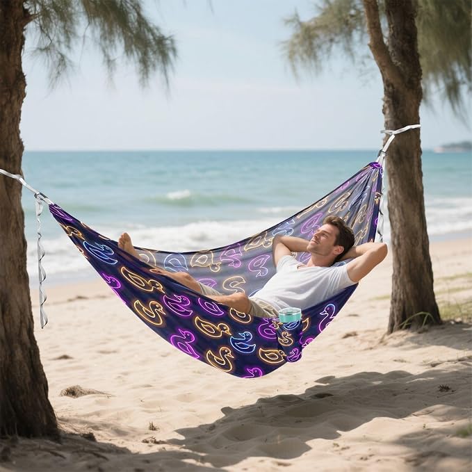 Camping Hammock Outdoor Hammocks for Outside Neon Ducks Beach Trees Portable Lightweight with Pockets Tree Straps Indoor