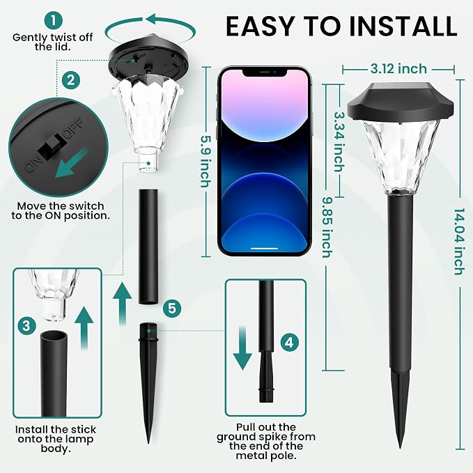 GIGALUMI 8 Pack Solar Lights Outdoor Waterproof, Solar Garden Lights | Outdoor Solar Lights for Yard, Yard Decorations Outdoor for Pathway, Patio, Garden, Driveway, Lawn, and Landscape(Cold White)