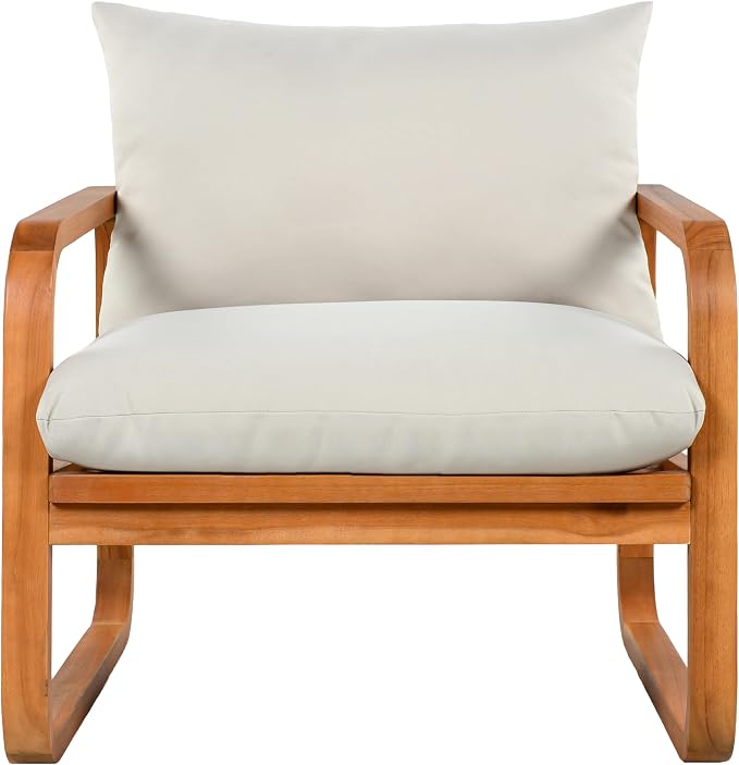 Christopher Knight Home Coddy 4-Seater Patio Furniture Set with Coffee Table, 4 Piece Outdoor Acacia Wood Conversation Set with Cushion, Sold Wood Outdoor Sectional Sofa Set, Beige+Natural