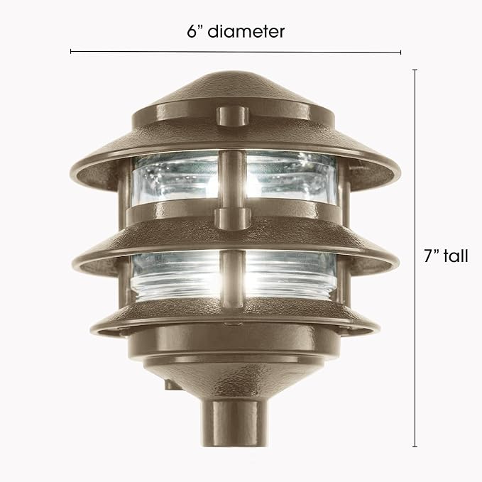 Greenfield Made in the USA Weatherproof Line-Voltage (120V) LED Outdoor Pathway Light – 3-Tier Permanent Outside Light for Walkway, Driveway & Landscaping – Professional Grade – Bronze