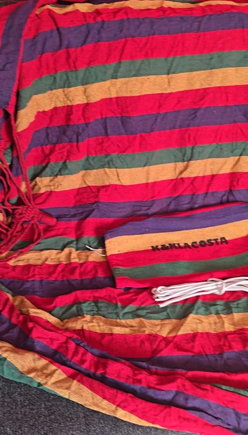 k&klacosta Hammock Outdoor Cotton Hammock Multi Load Capacity Portable Hammock Up to 450lbs with Carry Bag for Patio Garden Camping Red Yellow Stripes (Red, Medium)