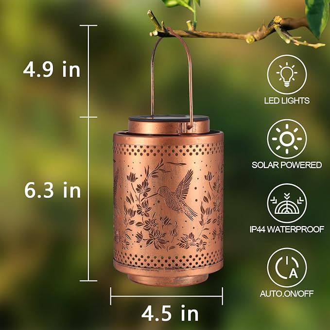 Hummingbird Solar Lanterns Garden Decor Birthday Gifts for Women Mon Grandma Metal Hanging Solar Lights Waterproof Outdoor Decoration for Outside LED Lanterns for Yard Patio Lawn Pathway Landscape | Metal Hanging Solar Lights Waterproof Outdoor Decorat...