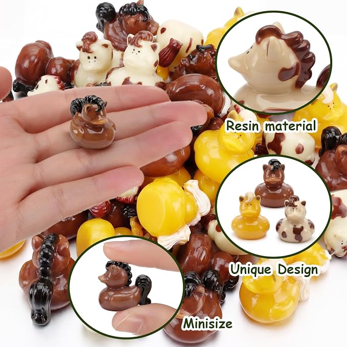 72 Pcs Mini Horse Duck Bulk Tiny Bucking Bronco Duck Figurine Resin Pool Float Bath Decor Gift for Horse Racing Festival Basket Stuffers Table Party Decorations