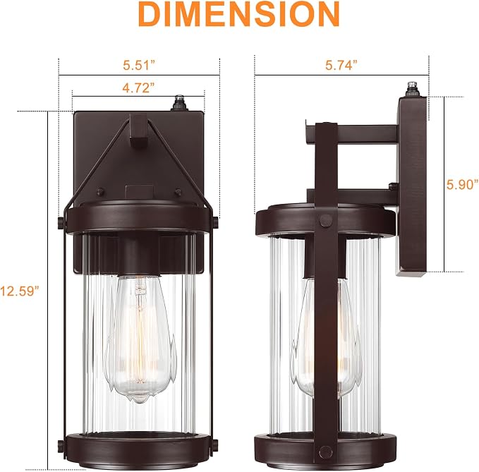 2 Pack Dusk to Dawn Sensor Brown Outdoor Wall Sconce Lightings | Waterproof Exterior Porch Lantern Rustic Outside Garage Light Fixtures Wall Mount for House Patio Front Door