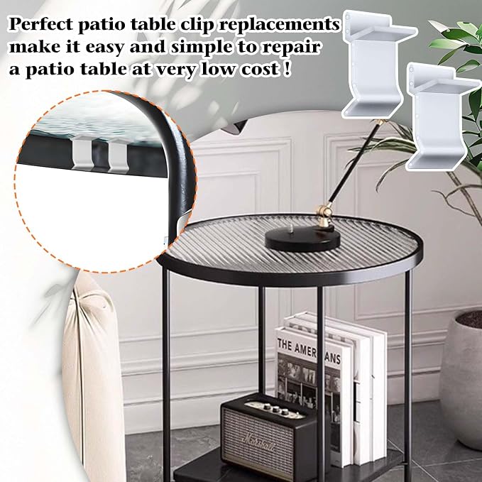 Wenfan 16 Pcs Table Rim Clips 1.24"x0.787" - 1 1/4" x 13/16"- Nylon Patio Table Clips for Glass and Acrylic Table Tops White Patio Furniture Clips - Help Support Tabletops in Rim