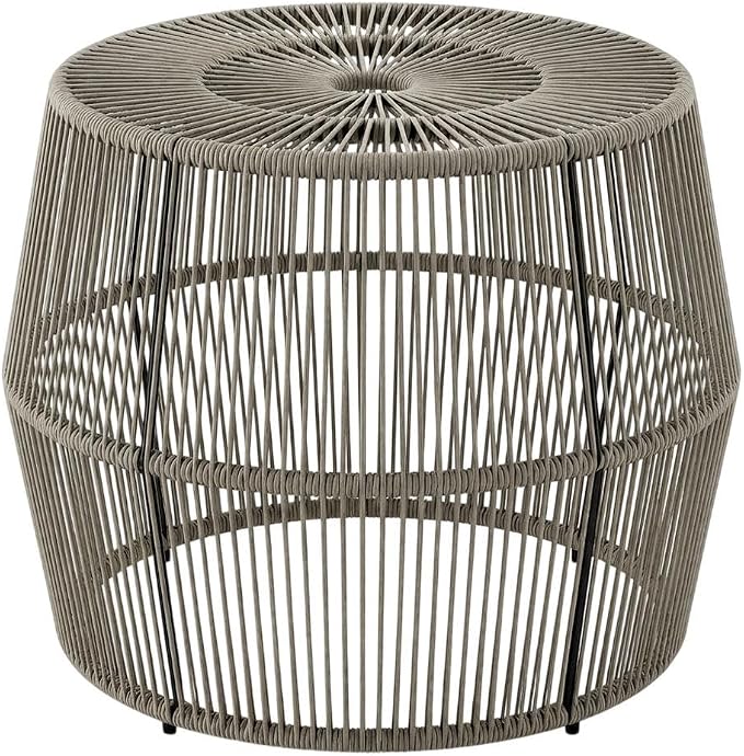 Gray Wicker Round Outdoor Coffee Table with Sturdy Frame, Weather-Resistant Design, Ideal for Patio, Garden, and Outdoor Living Spaces