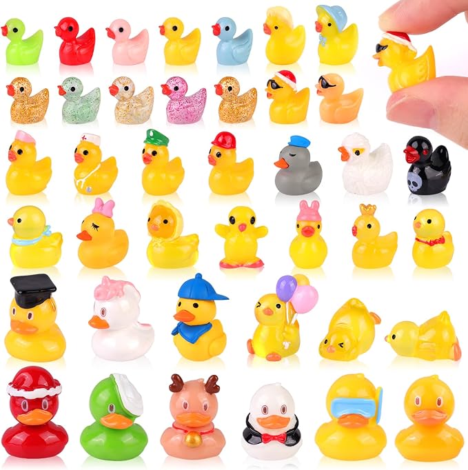 TINKRSTUFF 40PCS Mini Resin Animals Assorted Styles Cute Tiny Ducks,Miniature Duck Figures to Hide,Little Animal Bulk for Topper Desk Garden Dollhouse Landscape Aquarium Ornaments DIY Crafts & Decor