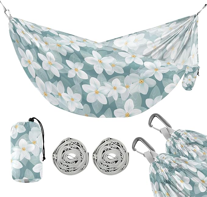 Camping Hammock Outdoor Hammocks for Outside White Flower Beach Trees Portable Lightweight with Pockets Tree Straps Indoor Small