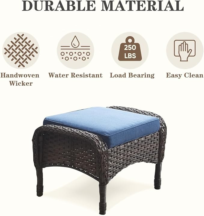 Belord Wicker Outdoor Furniture Set - 7 Piece Patio Conversation Sets with Comfort Swivel Rocker Glider Patio Chairs Set of 2 and Rattan Sofa,Tempered Glass Coffee Table and Side Table,Brown/Blue