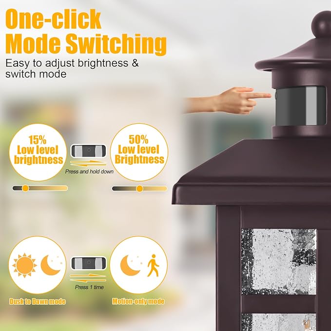 Exterior Light Fixtures Motion Sensor Wall Mount Oil Rubbed Bronze | Exterior Wall Mount with E26 Sockets & Tempered Glass, Waterproof Outdoor & Indoor Lights for House, Porch, Garage, White