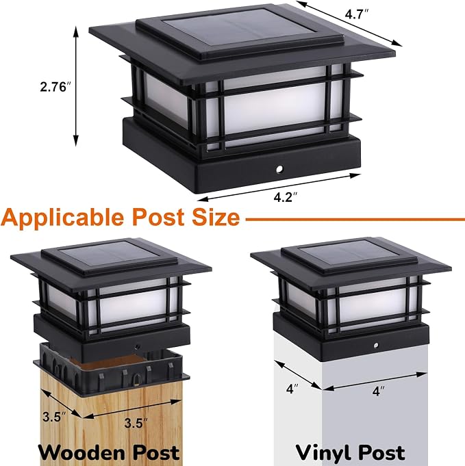 Dynaming 4x4 Solar Post Cap Lights Outdoor with 2 Color Modes, 12 Pack Fence Post Solar Lights Black Shell Fit for Vinyl/Wooden Posts, High Brightness SMD LED Lighting Decor for Garden Deck Patio