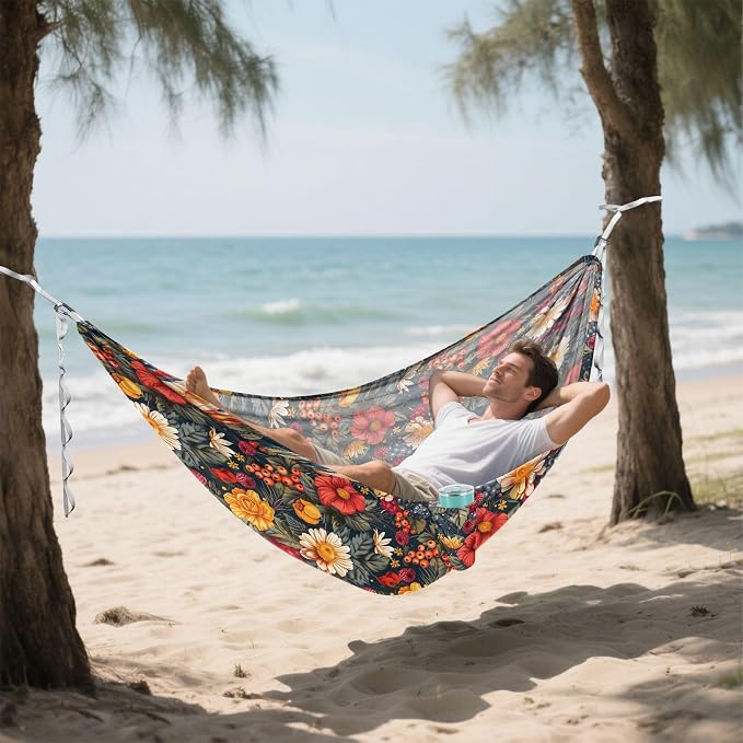 Camping Hammock Outdoor Hammocks for Outside Berryfruit Flowers Beach Trees Portable Lightweight with Pockets Tree Straps Indoor