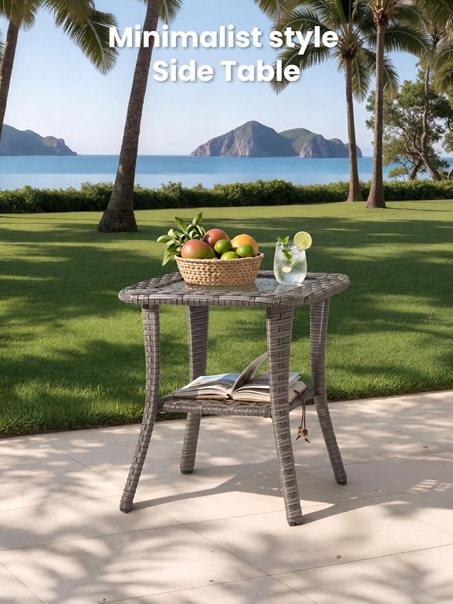 5-Piece Outdoor Patio Furniture Set with Swivel Chairs, Outdoor Conversation Wicker Sofa with Coffee Table, Rattan Couch for Deck, Backyard, Poolside (Dark Grey)