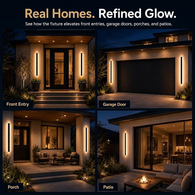 31.5" Outdoor Wall Lights, 2-Pack Remote Dimmable Sconces | Adjust 3000K–6000K lighting by remote for a modern garage, patio, porch or front door upgrade