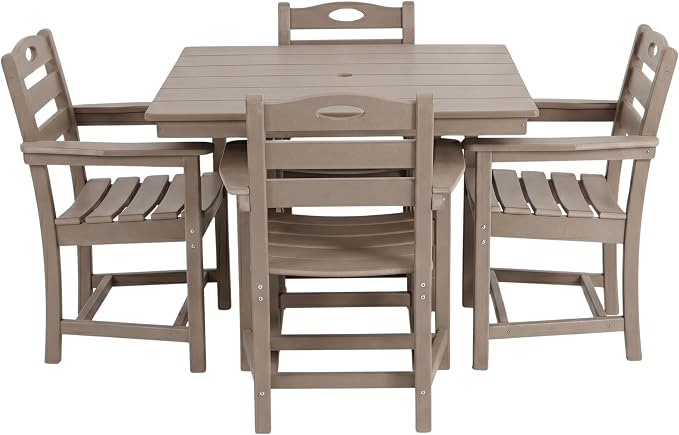 5-Pcs Outdoor Patio Dining Table Set of 5, Outdoor Patio Square 37.8'' Dining Table Set for Lawn Garden Backyard, HDPE Material & 1.7'' Umbrella Hole (Arm Chair, Antique Brown)