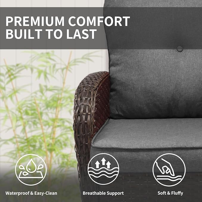 YLGJ&TIDY Outdoor Furniture Swivel Rocker Chairs 3PC Bistro Set 2 Brown Wicker Patio Glider Armchairs with Side Table Cushions Rocking Sofa for Porch Balcony Backyard Deck (Gray, 3PCS Swivel/Table)