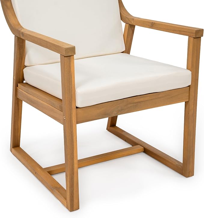 Patio Chairs Heavy Duty 400lbs Capacity Set of 2 w/Cushion, Acacia Outdoor Furniture, Teak Finish,for Garden, Patio, and Poolside