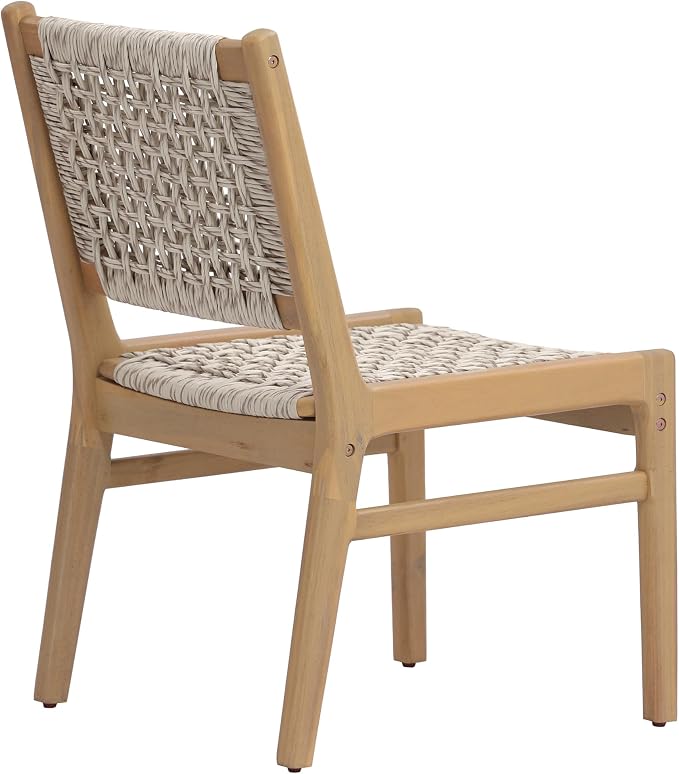 Christopher Knight Home Levi Acacia Wood Dining Table Set for 6, Solid Wood Outdoor Dining Set for 6, 7 Piece Patio Dining Table and Chair Set with Wicker Seat & Back, Light Gray + Light Teak