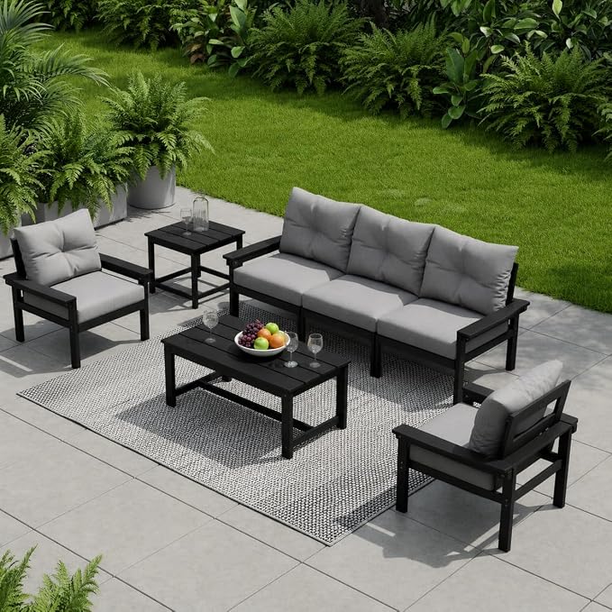 HDPE Patio Coffee Table, All-Weather Outdoor Coffee Table for Lawn, Garden, Porch, Balcony, Deck, Black