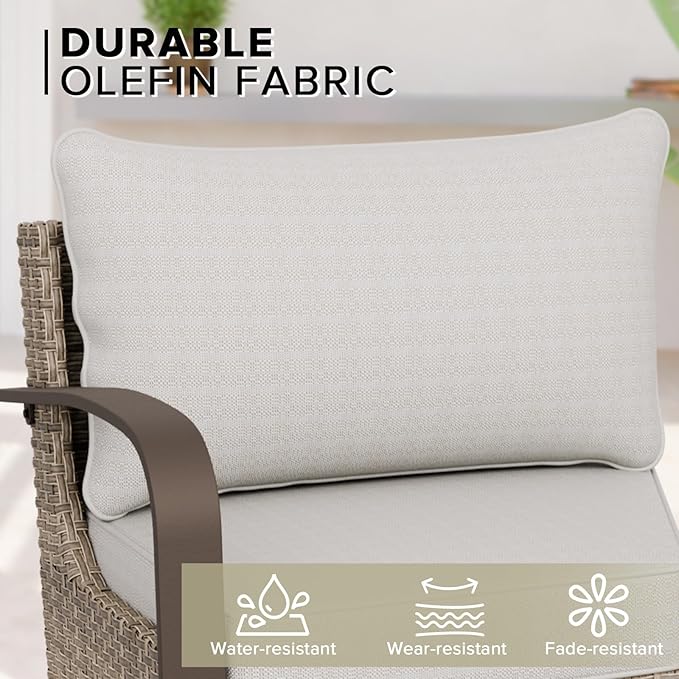 COOS BAY Aurora Terrace 4 Piece Outdoor Sectional Furniture Set, Half Moon Rattan Wicker Conversation Set with 4 Seat Sofa & Coffee Table for Patio Garden Yard, Beige/Beige