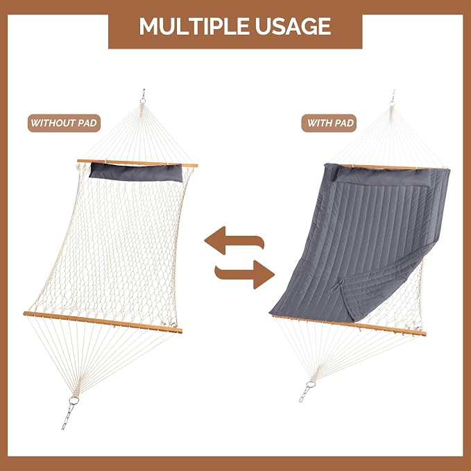 Heavy Duty Adjustable Hammock Set,Outdoor Double-Barrel Hammocks,Hammock with Stand,Hammocks Swing Chair Stand,with Soft Pillow,for Outside, Patio, Yard, Garden, Backyard, Camping (Gray)