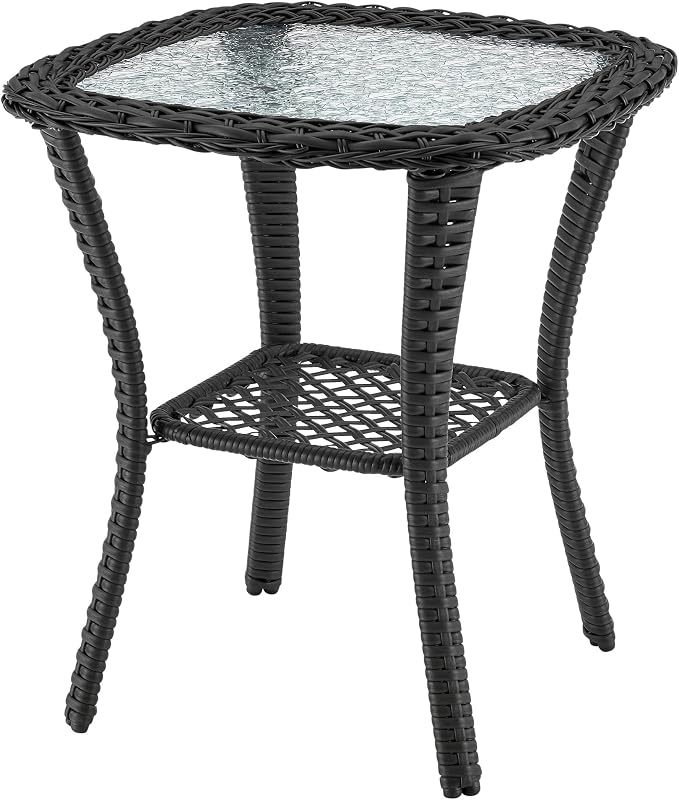 Manhattan Comfort Fruttuo 3-Piece Patio Conversation Set, Swivel Steel Rattan Chairs with Removable Cushions & Tempered Glass End Table, Weather-Resistant Outdoor Furniture for Backyard & Porch, Grey