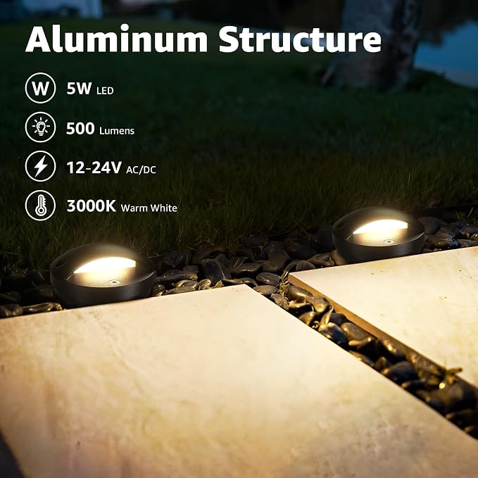 SUNVIE 5W Low Voltage Landscape Lighting Anti-Glare Outdoor In-Ground Lights 3000K Well Lights Low Voltage with Wire Connectors Waterproof LED Landscape Lighting for Pathway Garden, 12 Pack