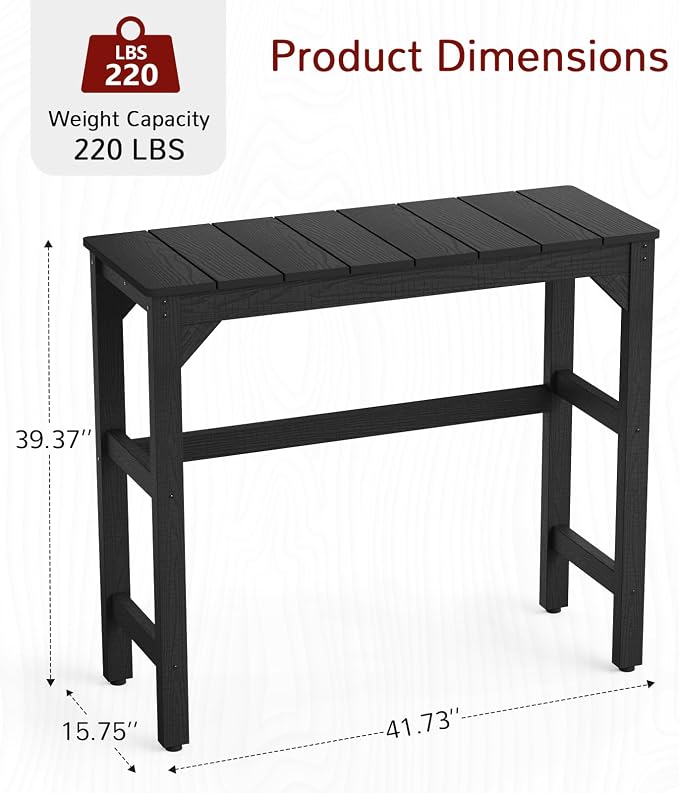 Stoog 3-Piece Patio Bar Set – All-Weather HIPS Outdoor Bar Stools Set of 2, Counter Height Bar Table with Waterproof Top, Fade & Rot Resistant, for Backyard, Deck, Garden, Black