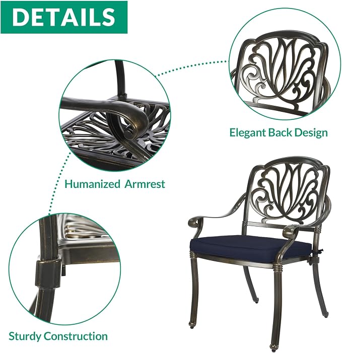 VIVIJASON 9-Piece Outdoor Furniture Dining Set for 8, All-Weather Cast Aluminum Patio Table and Chairs Set with 8 Cushioned Chairs, 64" Large Square Dining Table, 2.2" Umbrella Hole, Navy Blue