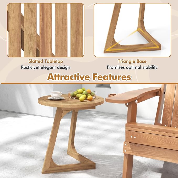 Giantex Teak Wood Outdoor Side Table Set of 2, Round Patio End Table with Slatted Tabletop, Waterproof Sofa and Couch Side Table for Porch, Poolside, Living Room, Small Spaces, Easy Assembly, Natural