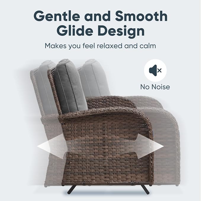 Belord 6 Piece Patio Conversation Sets - Wicker Patio Furniture Sets with Outdoor Swivel Rocker Chairs, Glider Loveseat Perfect for Patio Deck Backyard, Brown Wicker Grey Cushion
