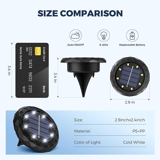 SOLPEX 20 Pack Small Solar Ground Lights, Driveway Lights Cool White | Solar Powered Pathway Lights Waterproof, Landscape Lighting for Walkway, Garden, Backyard, Patio- Black Lampshade