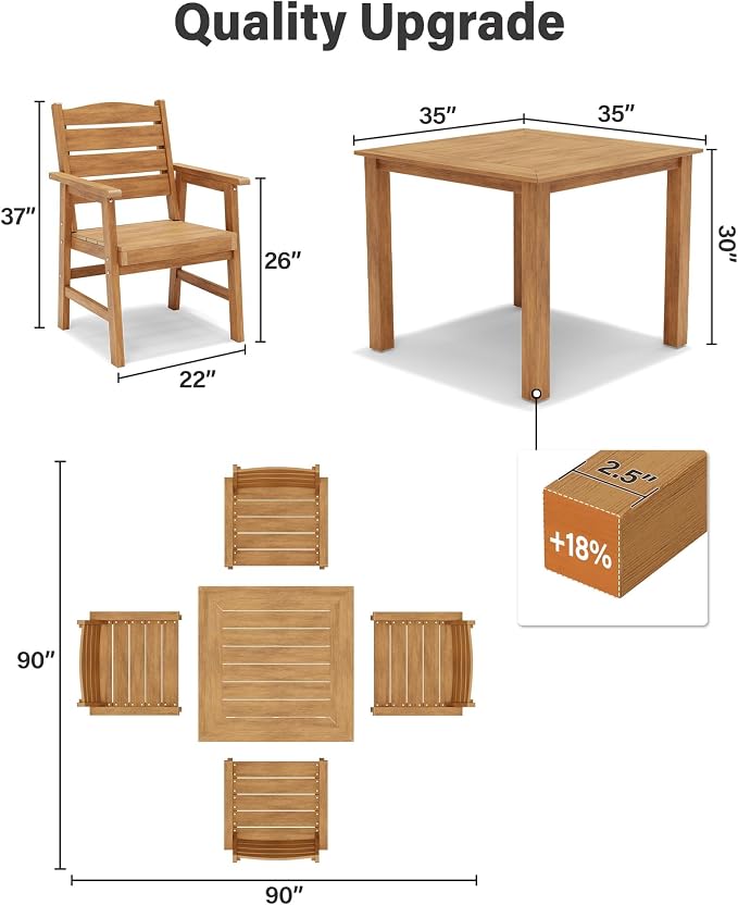 YEFU HIPS Patio Dining Sets: 8-Piece All-Weather Outdoor Table and Chairs with Aluminum Frame & Wood Grain Tabletop - Low-Maintenance Patio Dining Set for 6 Modern Furniture for Family with Deck Teak