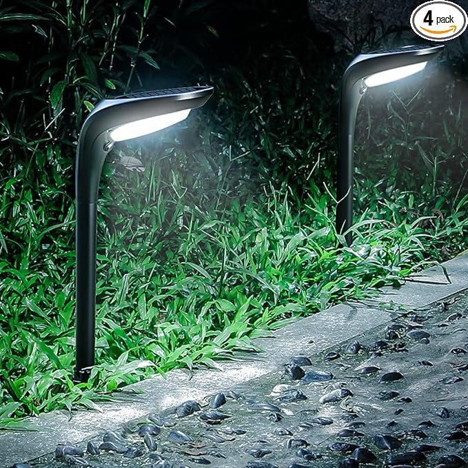 Solar Pathway Lights Outdoor 4 Pack - 150 LM High Bright Solar Lights Outdoor Waterproof IP65, Warm/Cool 2 Color Modes, Landscape Path Light for Walkway Driveway Garden Yard Patio