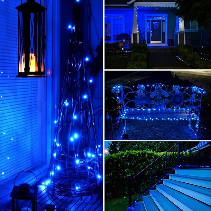 JMEXSUSS 4 Pack Solar Fairy Lights, 33ft 100 LED Solar String Lights, Blue | Outdoor Waterproof, 8 Modes Copper Wire Mini Christmas Lights for Outside Patio Garden Tree Christmas Decorations