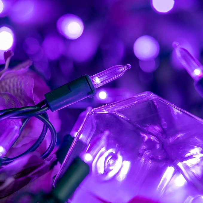 YULETIME 200 Purple LED Christmas Lights, 66 ft Green Wire UL String Light | Stay Lit, End-to-End Connectable, UL Certified, Commercial Grade, 1-Strand 200 Lights, 4" Spacing