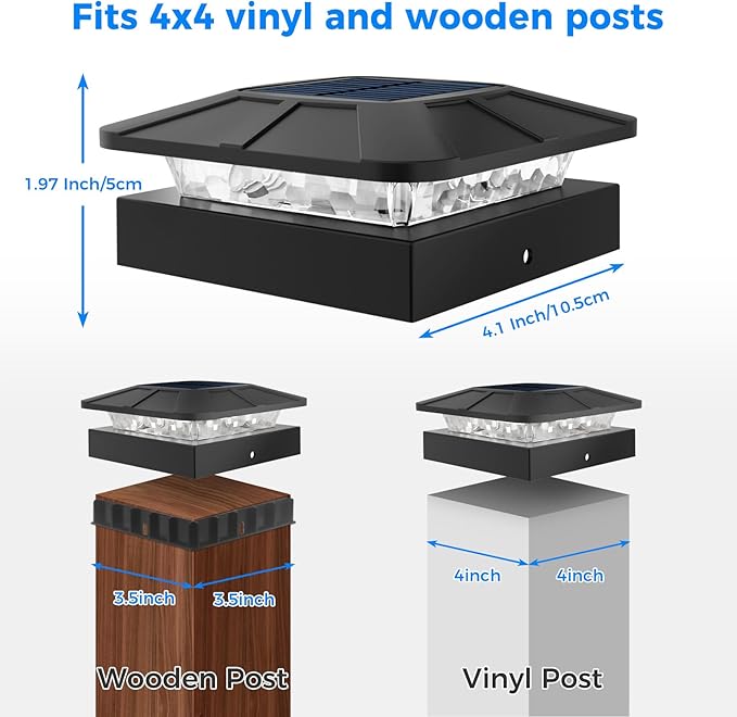 4x4 Solar Post Cap Lights Outdoor with 3 Modes, LED Post Light Solar Powered Waterproof, Wood/Vinyl Fence Posts Lights for Deck Railing Mailbox