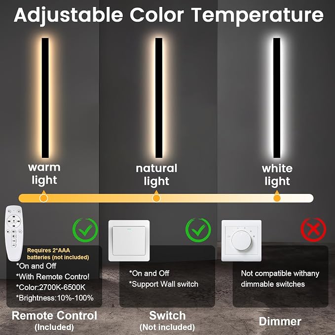 Exterior Wall Lights for House - 2pack 47.3inch Long Strip Modern Outdoor Light Wall Fixture Sconce, Dimmable Outside Garage Exterior Lights, Black Wall Mount Lighting for Porch Corridor, Garage