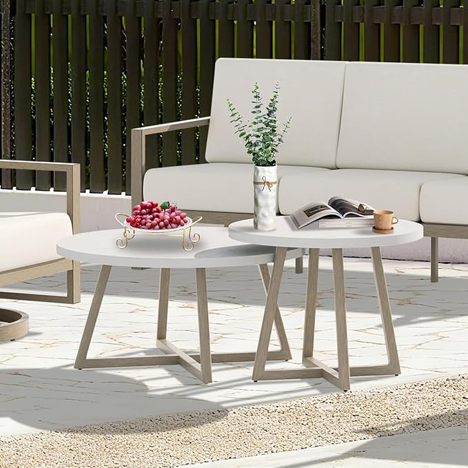 Ulax furniture Outdoor Concrete Coffee Table, Patio Side Table for Indoor/Outdoor