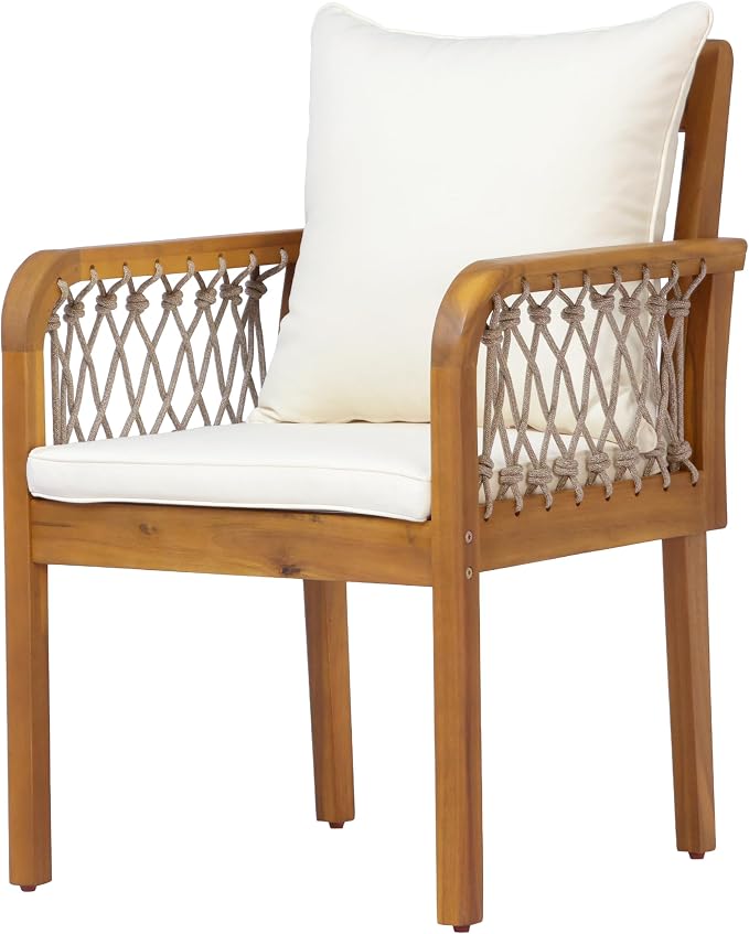 Christopher Knight Home Domac Acacia Wood Dining Table Set for 6, Solid Wood Outdoor Dining Set for 6, Oval Patio Dining Table and Chair Set with Cushion & Rope Accent, Cream Beige + Oatmeal + Teak