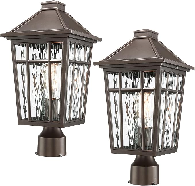 Darkaway 2pcs Large Outdoor Post Lights Lamp Post Light Fixture, 17inch Waterproof Aluminum Housing with Water Ripple Glass for Garden Patio Pathway
