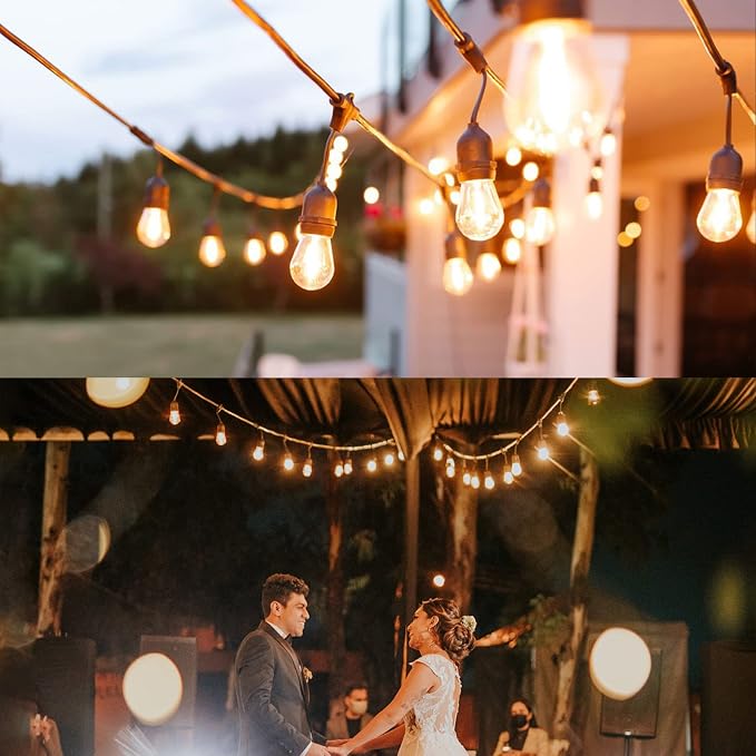 12FT Outdoor String Lights with 5 LED Edison Bulbs 2W Shatterproof | Commercial Grade Waterproof Outside Light 2700K Warm White for Bistro Gazebos Porch Patio Garden