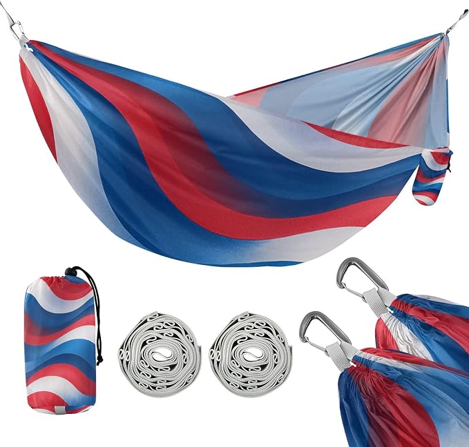 4th_July_Flags_Gradient_Pattern Outdoor Hammocks with Portabl Carry Bag Cloth Hammock for Patio Backyard Lounge Base