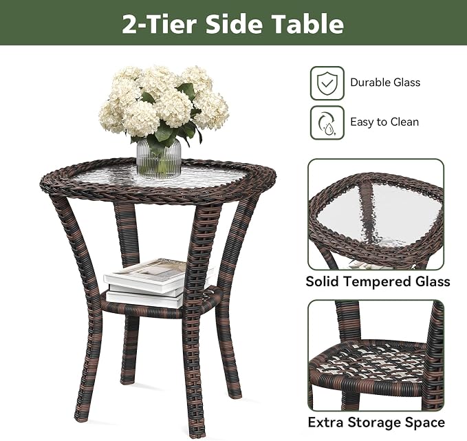 Aoxun 3 Piece Outdoor Patio Furniture Set with Side Table, Outdoor Patio Furniture Sets with High Back Swivel Rocker Chairs, Outdoor Sofa Set with Ottoman for Backyard & Garden, Beige