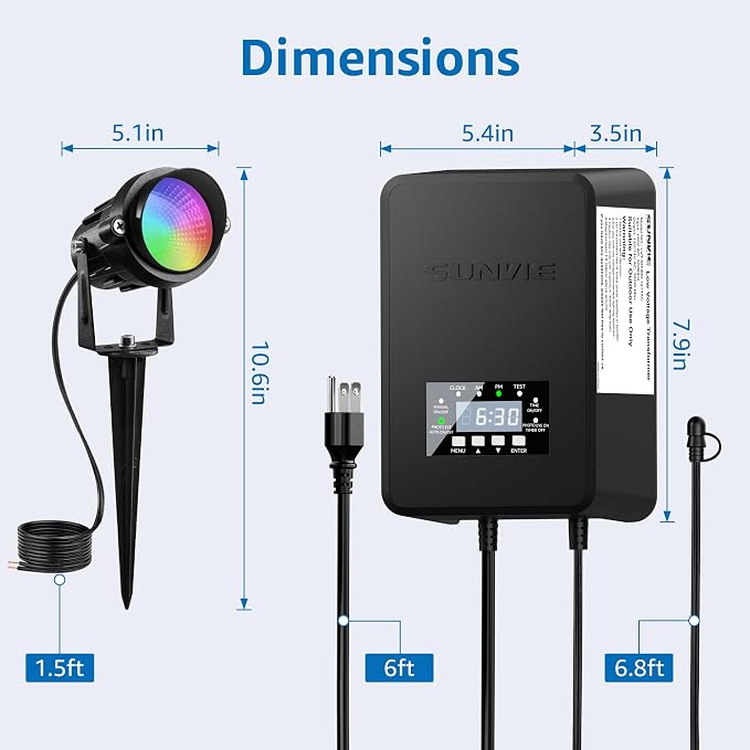 SUNVIE RGBW Landscape Lighting Kit with 300W Transformer, Waterproof, 12PCS | 12-24V LED Low Voltage Landscape Lights, Aluminum Landscape Spotlights Color Changing for Christmas House Yard Tree Garden