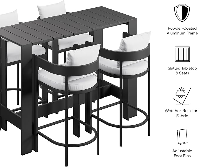 Modway Tahoe 5-Piece Outdoor Patio Bar Table Set in White