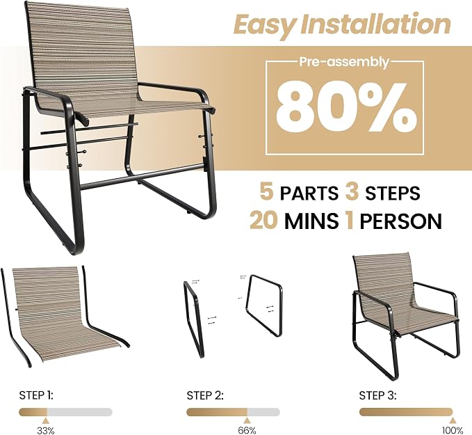 Gotland 4-Piece Outdoor Patio Furniture Set, Textilene Fabric Metal Patio Conversation Set with Loveseat 2 Chairs Tempered Glass Coffee Table, Patio Set for Backyard, Lawn, Porch, Pool, Garden, Brown