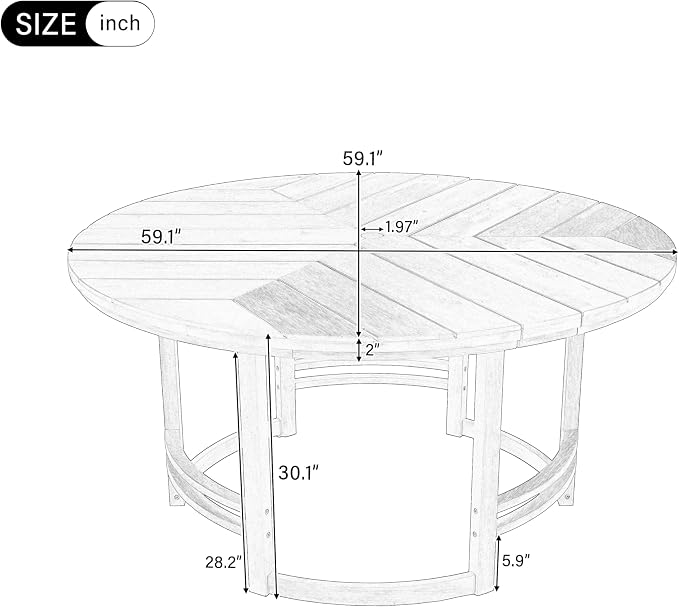 WILLIAMSPACE 59.1" Round Acacia Wood Outdoor Patio Table with Umbrella Hole, Light Teak