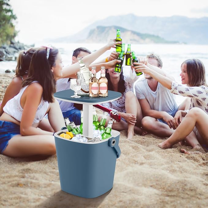 Moccha Outdoor Side Table Cooler - 4 Gallon Cooler Side Table w/Handle, Bottle Opener & Lift Top Lid, 3-in-1 Ice Bucket for Beer & Wine Storage, Cocktail Patio Bar Table for Beach Pool Picnic